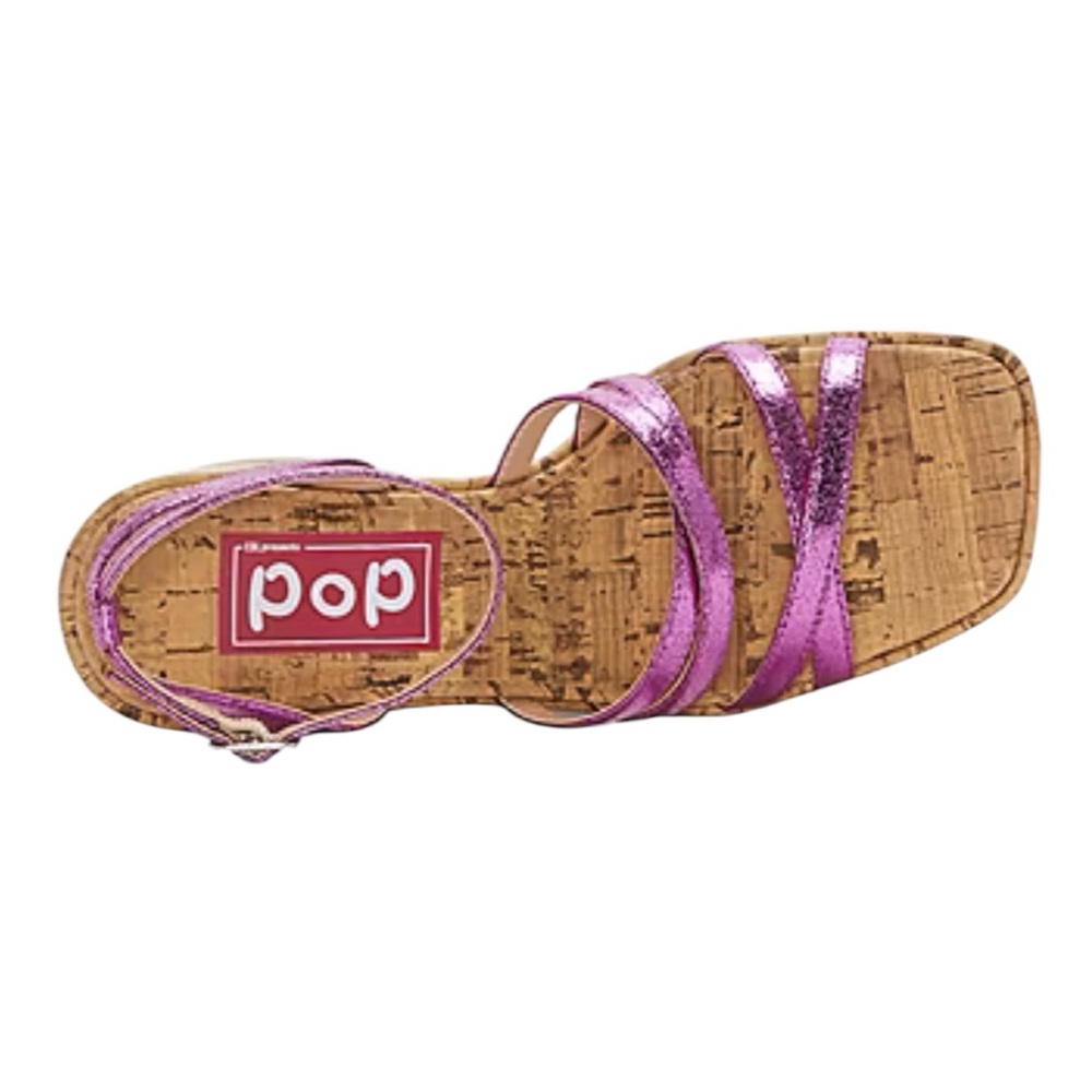 NIB POP Admission Metallic Pink Cork Heeled Sandals - Picture 11 of 14